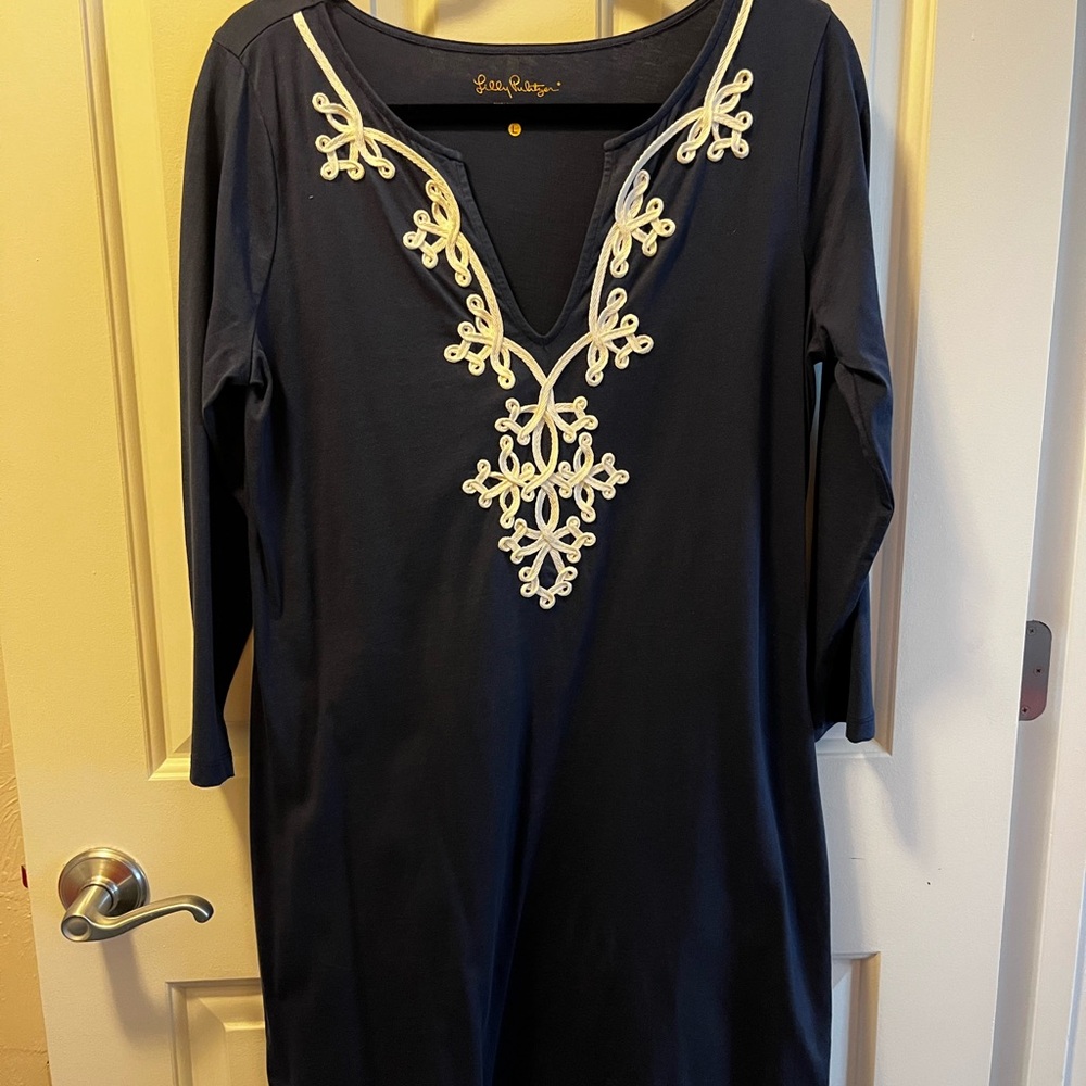 Lilly Pulitzer Navy Dress with White Embroidery